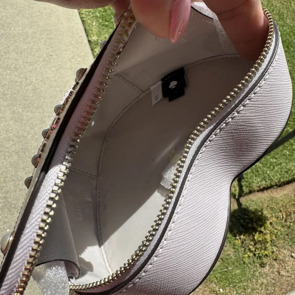 Kate Spade Love Shack Mini Heart Crossbody Lilac Moonlight Pink With Pearls